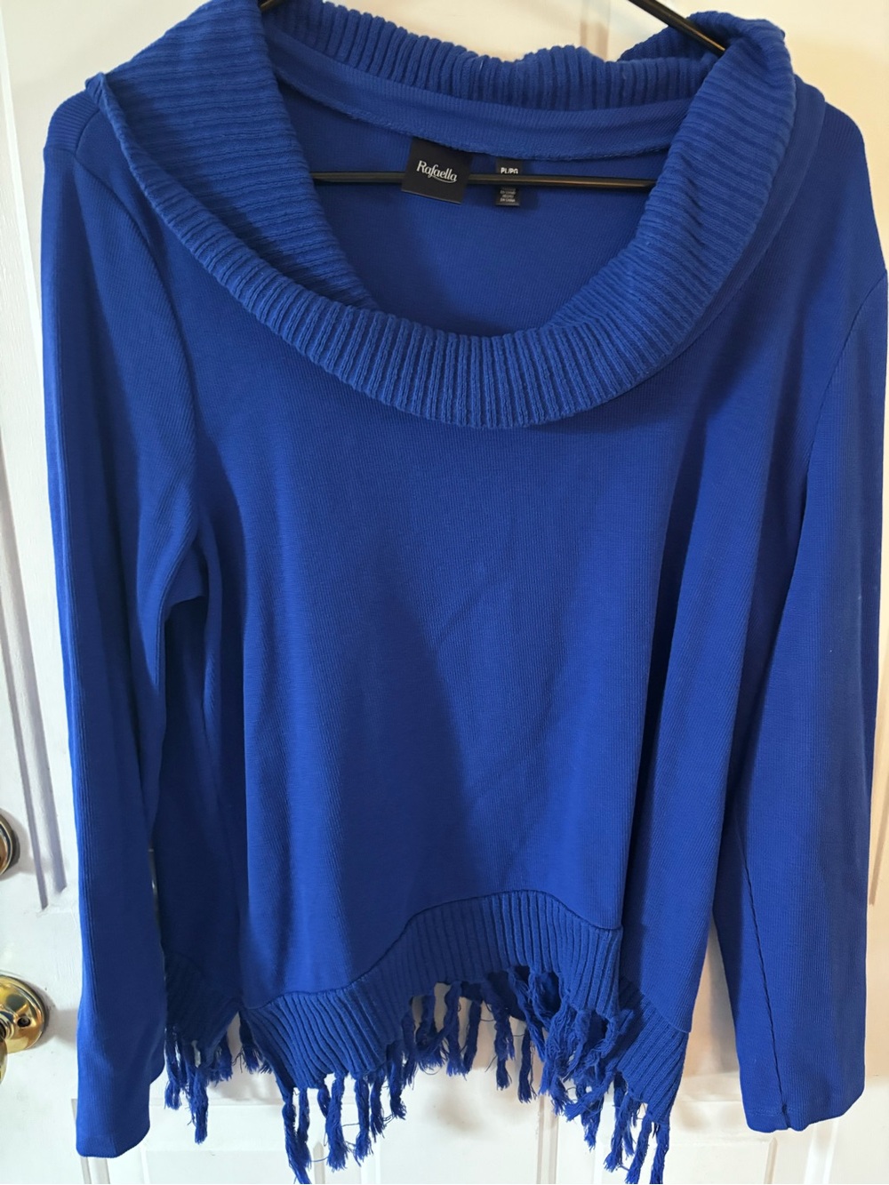 Rafaella Cobalt Fringe Cowl-Neck Sweater